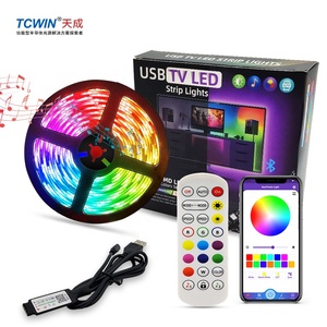 Tcwin Tira de Luces <span class=keywords><strong>LED</strong></span> Cambio de Luces <span class=keywords><strong>LED</strong></span> 16.4ft, Color RGB 90 Tv 85 Cuerdas de Luz de Cobre Tira <span class=keywords><strong>Led</strong></span> + BT Music Remote + 24key + caja de Color <span class=keywords><strong>LED</strong></span> pro Max App control - Product Image 1