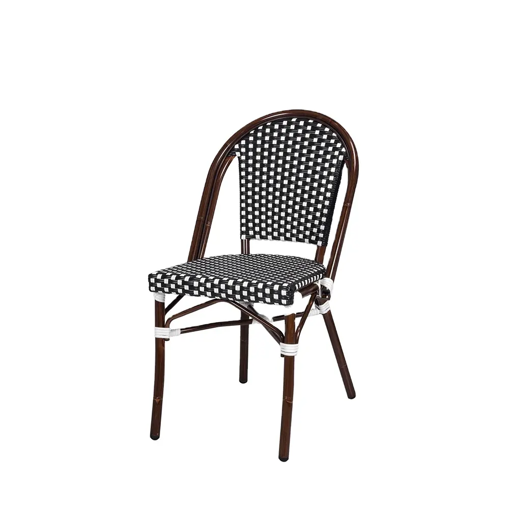 Chaise de table en osier et osier, avec bras en aluminium, salle à manger, en rotin, pour restaurant et café, de bistrot français