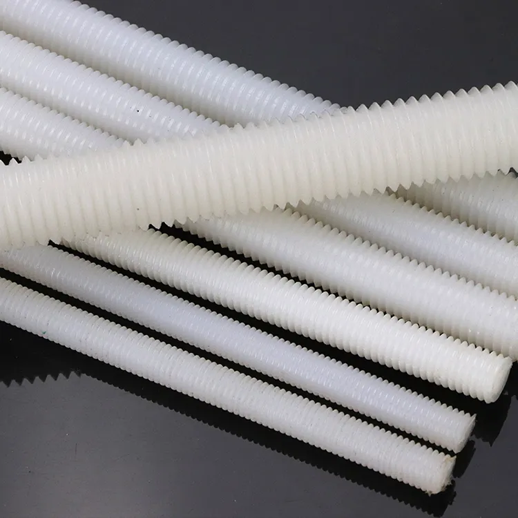 Белый пластиковый нейлоновый резьбовой стержень, пластиковый резиновый нейлоновый резьбовой стержень DIN975 белый твердый гибкий пластиковый нейлоновый резьбовой стержень