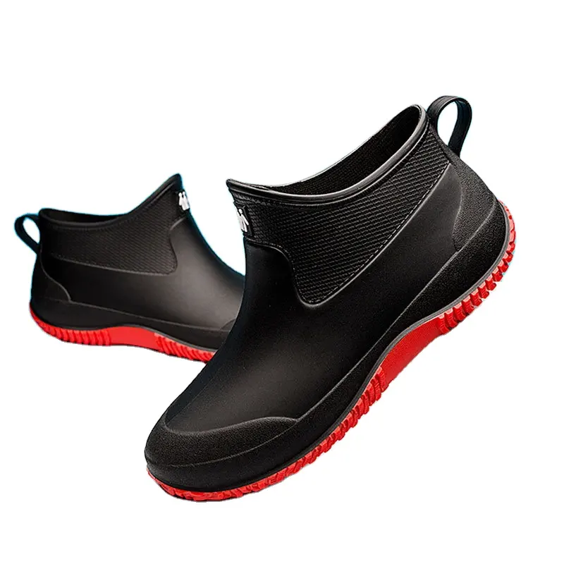 Zapatos de lluvia impermeables antideslizantes para hombre, Botas de lluvia a la moda para adultos, zapatos de agua con protección de trabajo superior baja, venta al por mayor