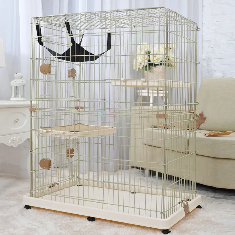 Easy — Cage à chat en acier inoxydable, plate-forme multi-niveaux avec roulettes