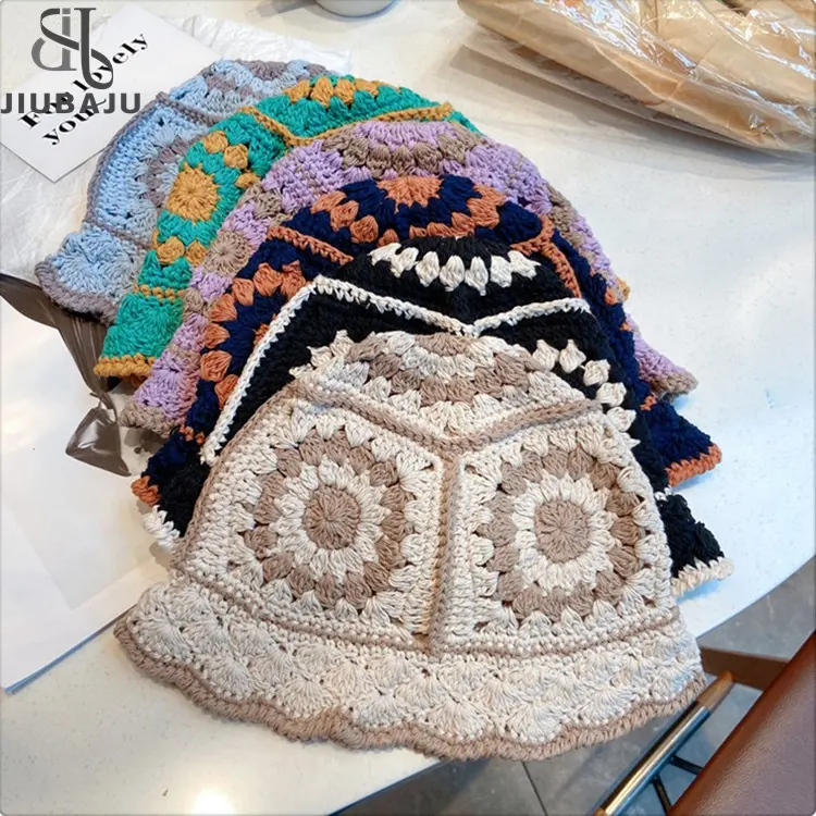 2023 nuevos sombreros de cubo de ganchillo hechos a mano para mujer Y2k moda verano playa sombrero de punto hueco