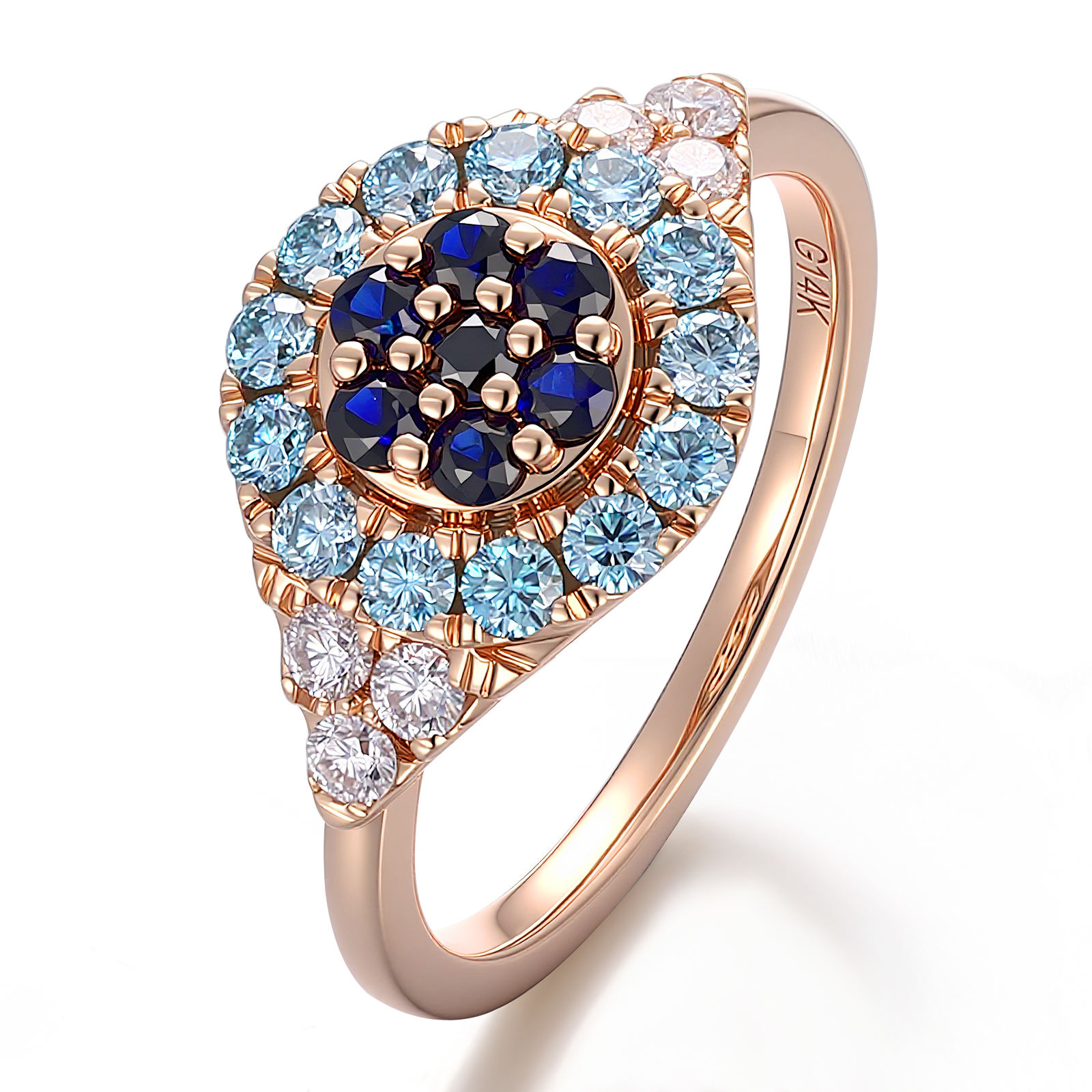 Bague en or massif 18 carats avec pierre précieuse de laboratoire.