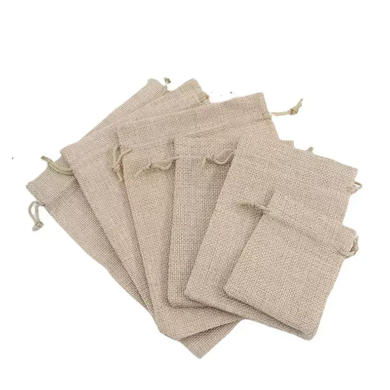 ถุงผ้ากระสอบขนาดเล็กทำจากผ้าปอแบบกำหนดเองได้กระเป๋าผ้าลินินสำหรับเครื่องประดับของขวัญงานแต่งงาน