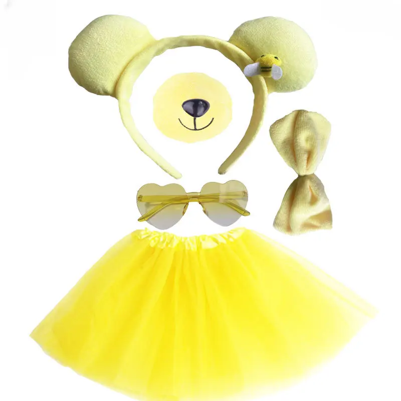 Children's Puffy Tulle Tutu Skirt Halloween Cute Yellow Bear Bee Ear Headband Bow Set Halloween Cosplay Party Costume