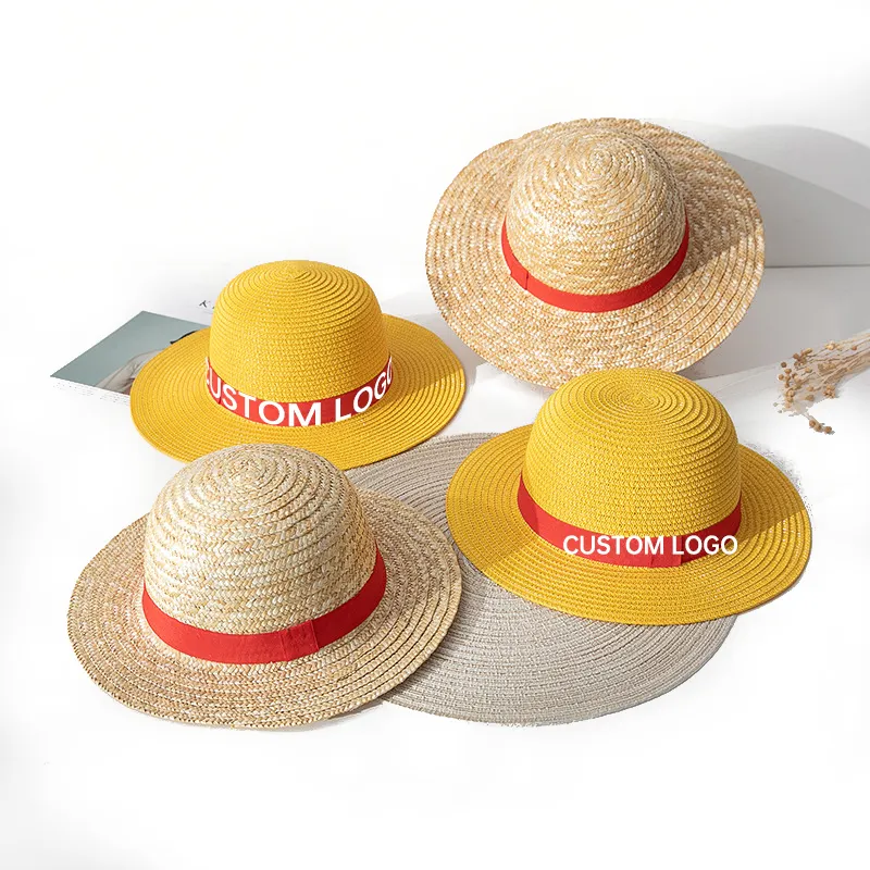 Shinehats OEM verano personalizado mujer Playa Sol sombreros de paja con logotipo personalizado Cospaly Monkey D Luffy sombrero de paja