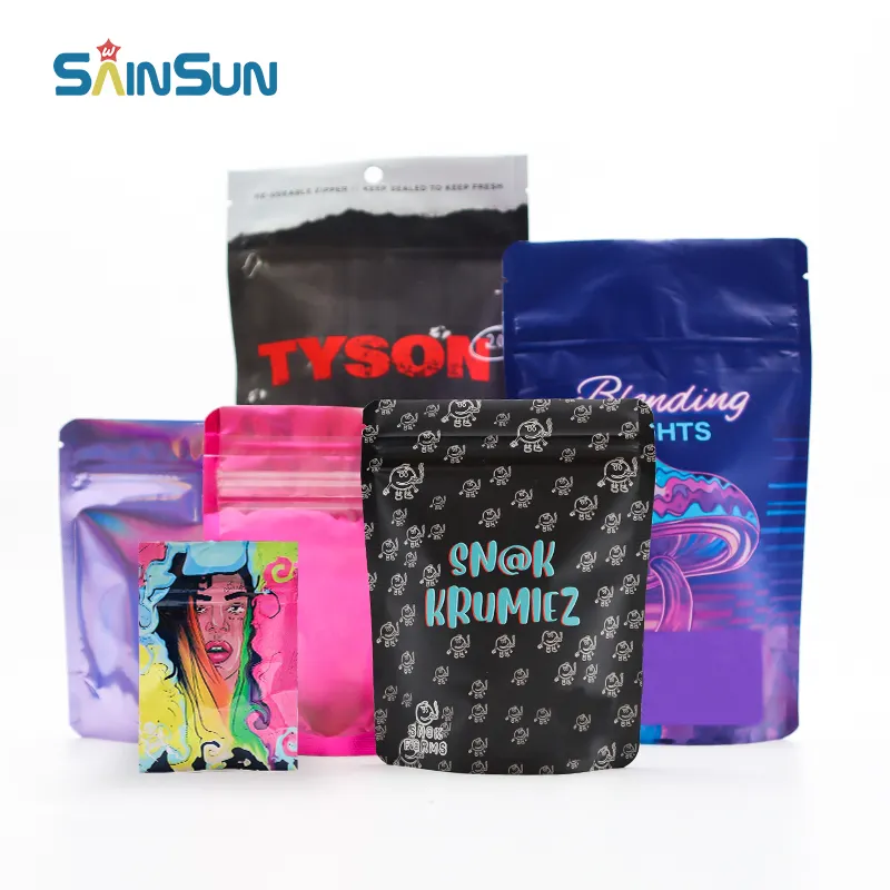 Impressão personalizada Doypack Stand Up Zipper Pouch Embalagem Mylar Candy Bags 1G 3.5G 7G 14G 28G 1Lb Smell Proof Mylar Bag