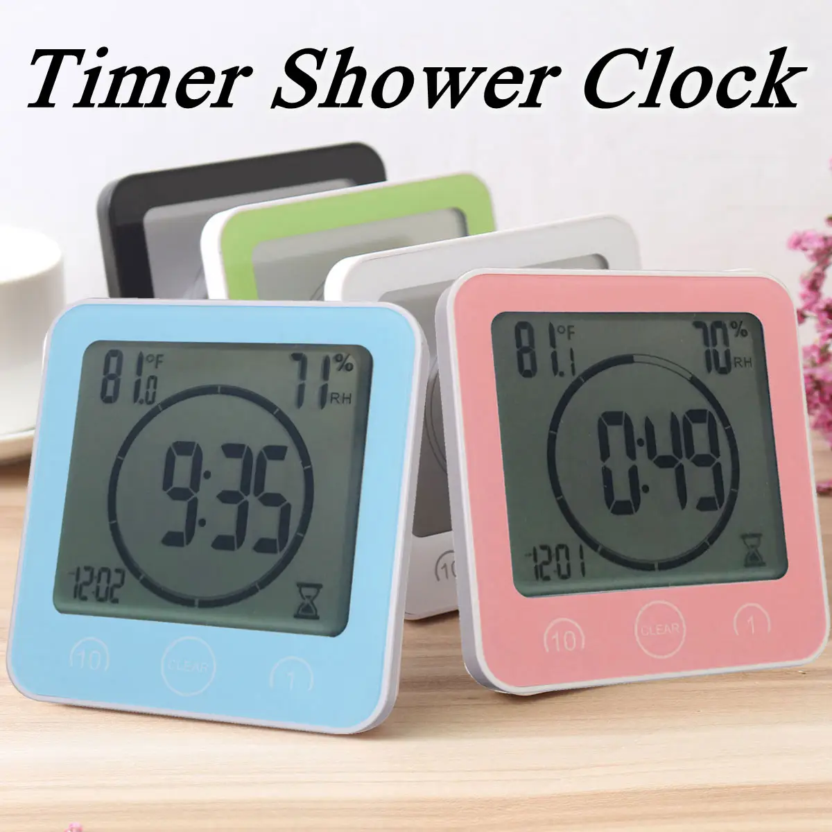Orologi da bagno digitali termometro igrometro Lcd ventosa orologi da doccia impermeabili allarme misuratore di umidità della temperatura