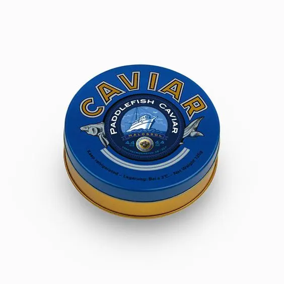 Lata de caviar redonda de qualidade alimentar premium de fábrica personalizada de luxo, lata de atum de metal de vários tamanhos, embalagem com tampa