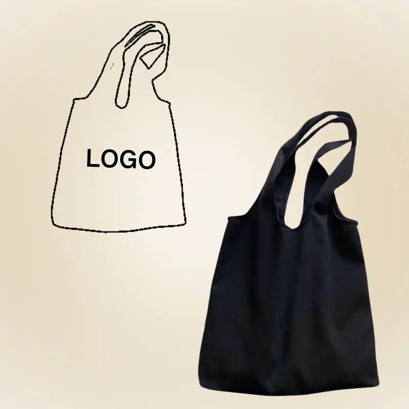 Tas bahu katun wanita, tas belanja dengan kapasitas besar, tas ibu mode terbaru 2024, tas bahu katun lembut dengan saku Logo cetak kustom