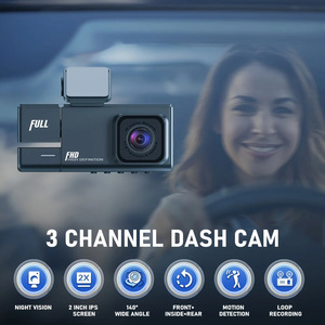 Cámara DVR para coche de 2 pulgadas y 3 canales para cámara de salpicadero de vehículo para coches, grabadora de vídeo de 1080P, cámara de visión trasera para caja negra de vehículo - Product Image 2