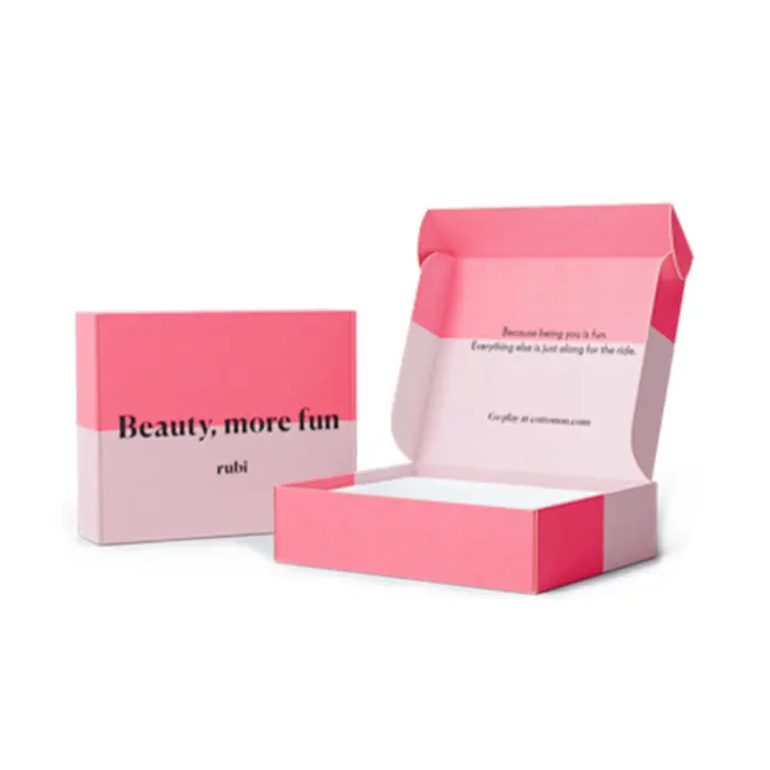 高品質ピンク化粧紙郵送ボックスカスタムロゴ印刷段ボール配送Eコマース包装ボックス