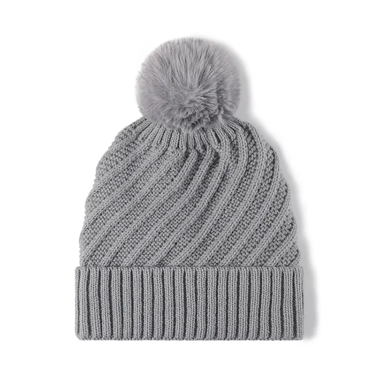 Biểu Tượng Tùy Chỉnh Jacquard Dệt Kim Màu Hồng Màu Xám Đen Acrylic Beanie Lông Mùa Đông Hat Với Pom Pom Mũ Trượt Tuyết Cho Bé Dành Cho Người Lớn Unisex