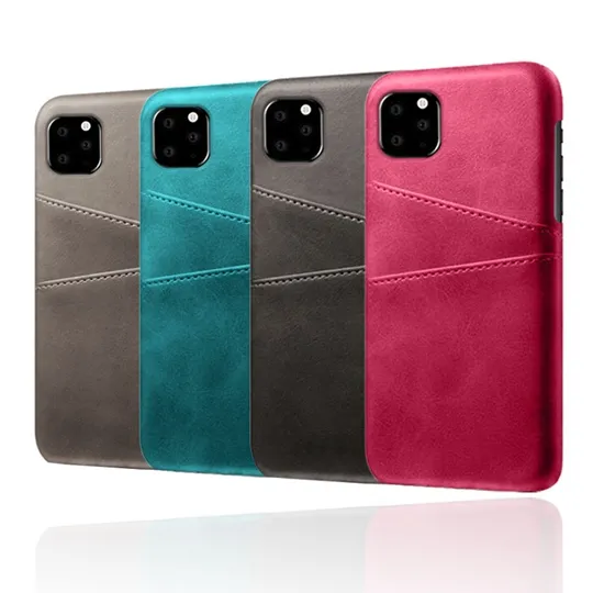 Coque arrière en cuir avec fente pour cartes, étui pour IPhone 12 SE 2020 11 Pro Max XR X XS Max 8 7 Plus 6 6S 6Plus