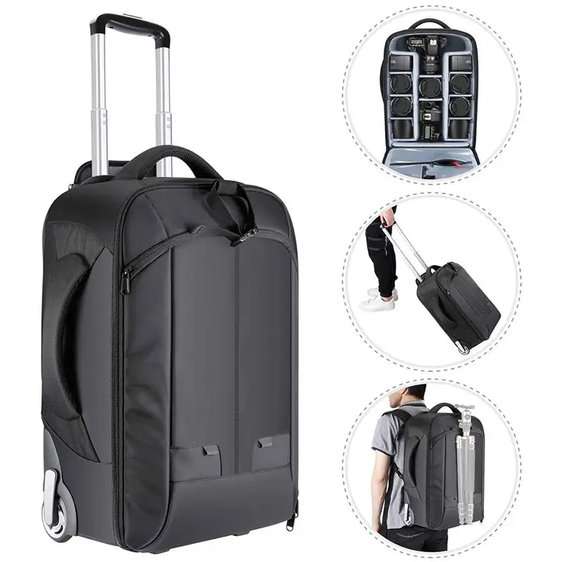 Iso Professional Hardside Film Filter Bags Câmera Flash Travel Bag Suitcase Trolley Camera Backpack Com Rodas