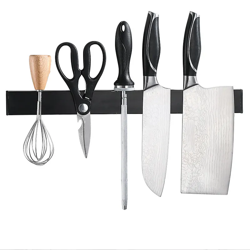 Prateleira de cozinha montada na parede, aço inoxidável, preto magnético, escovado, prata, suporte de faca