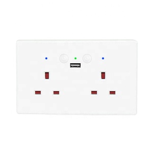 高品质英国智能wifi 2 gang白色双插座，带单USB按钮和计时器240V 13A电源 - Product Image 1