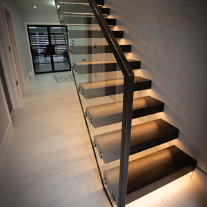 Cảm biến LED ánh sáng trong nhà cầu thang nổi cầu thang thẳng thép carbon Q235 hiện đại 12mm Kính cường lực - Product Image 2