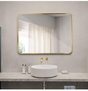 Fábrica de Fornecimento Seguro Rodada Cantos Wall Mounted Pendurado Alumínio Moderno Emoldurado Retangular Decorativa Banheiro Chuveiro Espelho
