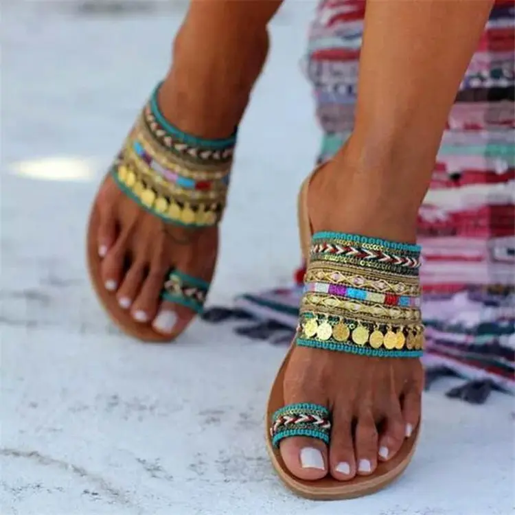 Artisanal हस्तनिर्मित स्लाइड सैंडल ग्रीक शैली Boho फ्लिप-फ्लॉप महिलाओं के फैशन सैंडल