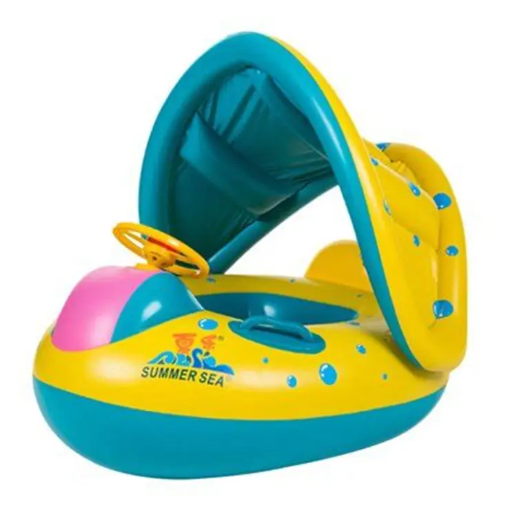 Cercle de natation pour bébé bateau gonflable avec haut-parleur pare-soleil siège de natation gonflable pour bébé pour enfant