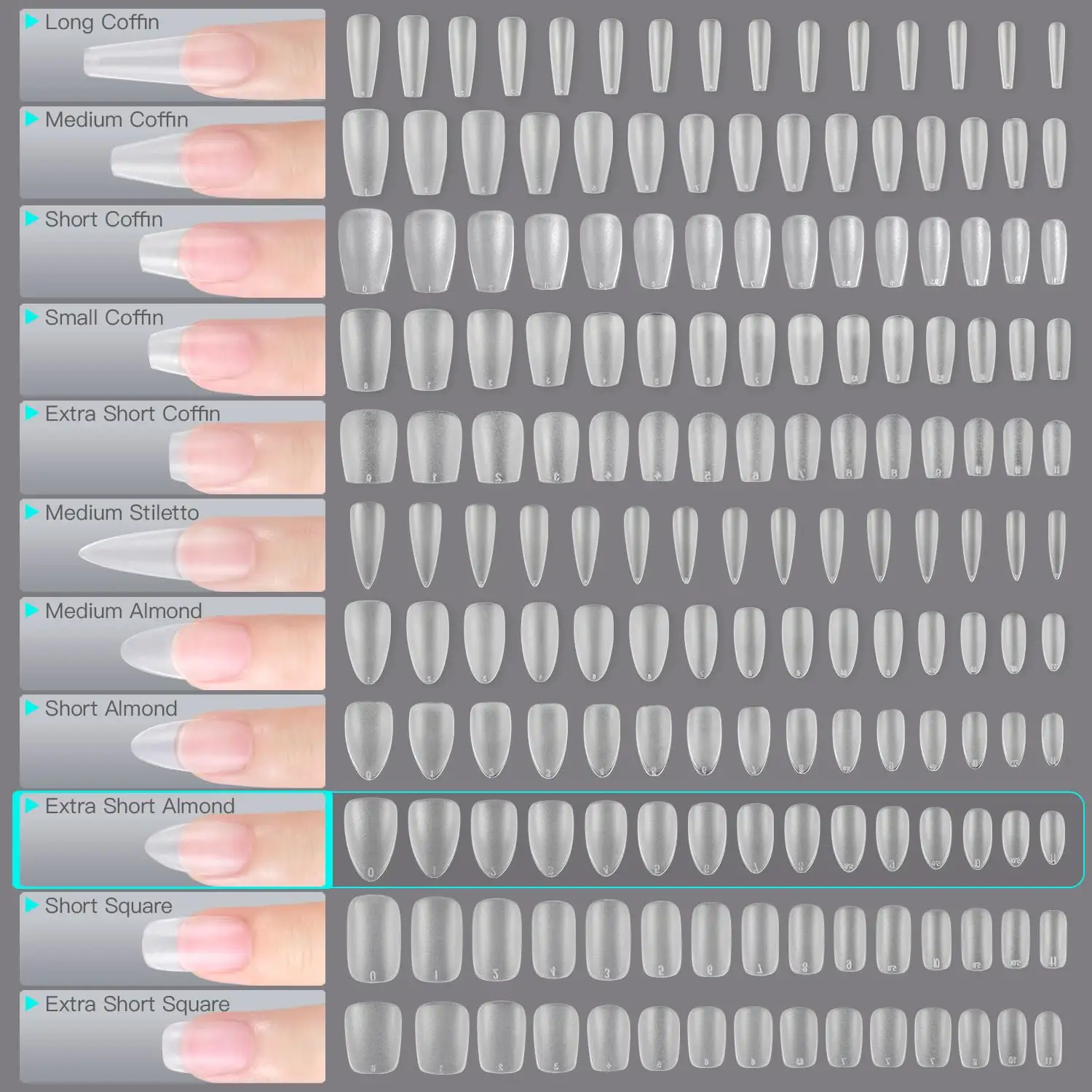 Gel morbido UV a mandorla Extra corta X punte per unghie 360 pz opache finte acriliche per unghie copertura completa in 15 taglie