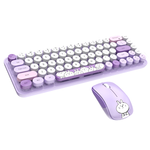Tastiera da ufficio Multi-dispositivo Wireless ABS in combinazione di Mouse con tastiera colorata rosa e nera - Product Image 1
