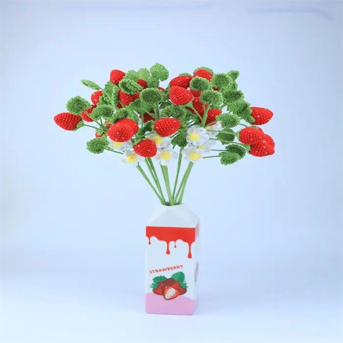 Tianjin SY Neue hand gestrickte Simulation Erdbeer strauß Gestrickte Garn blumen Unsterbliche Blume Home Decoration DIY Geschenk