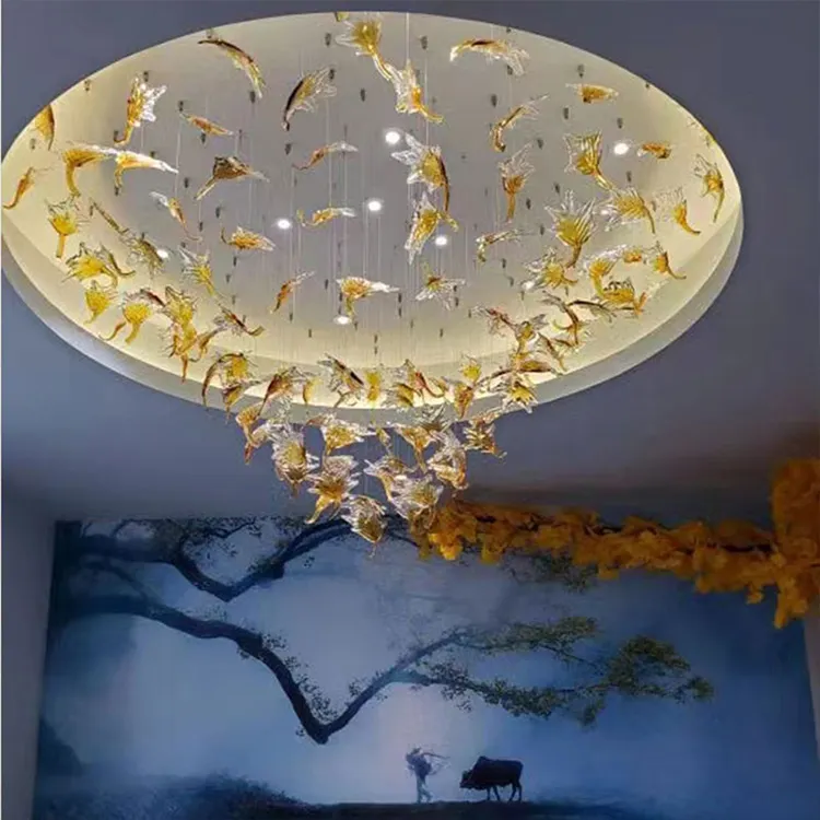 비표준 공학 현대 맞춤형 예술 유리 잎 단풍 나무 디자인 호텔 로비 레스토랑 샹들리에