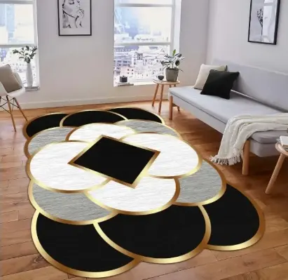 Tikar gaya Nordic untuk ruang tamu Emas Berlian beludru marmer geometris tikar ruang tamu