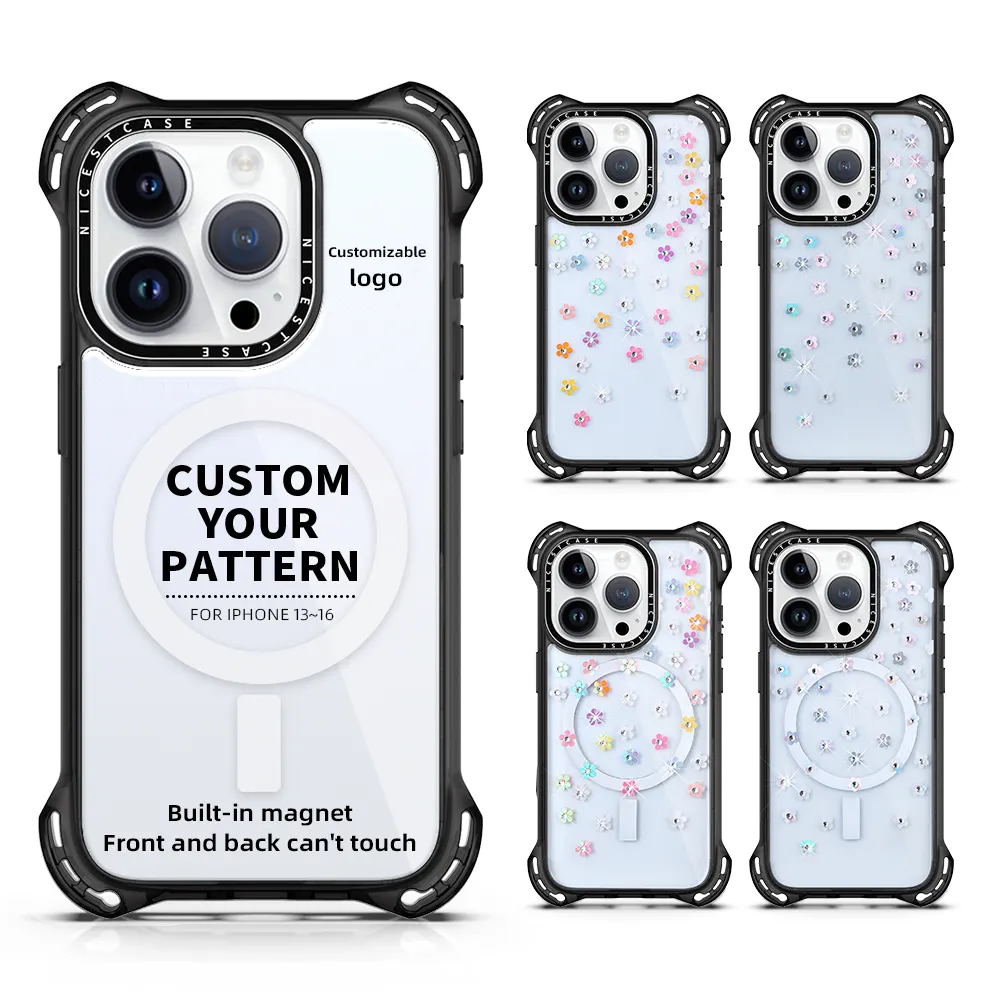 Casing ponsel bening tahan guncangan 7.5M, casing TPU magnetik berlian kustom tahan guncangan untuk iphone 16 15 14 13 Pro Max