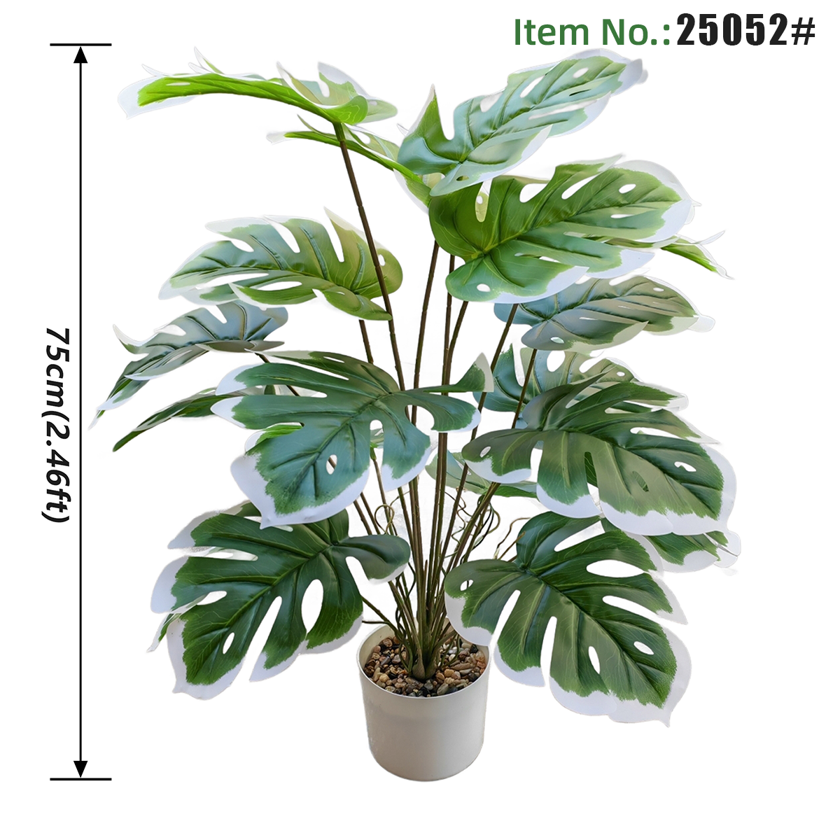 Plante artificielle en pot Monstera à bord blanc de 75 cm