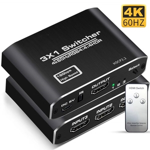 3x1 conmutador HDMI 4K 2.0b 18Gbps HDR interruptor Audio Video 3 entrada 1 salida con Control remoto para el PS4 XBOX STB PC