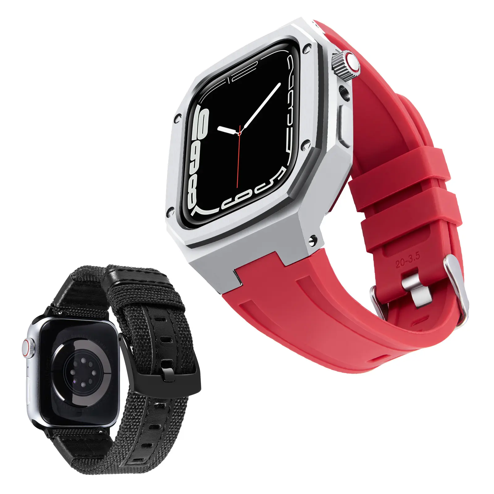 IWatch에 맞는 금속 케이스 교체 캔버스 스트랩이 있는 Apple Watch 2 팩 실리콘 스테인리스 스틸 시계 밴드와 호환 가능