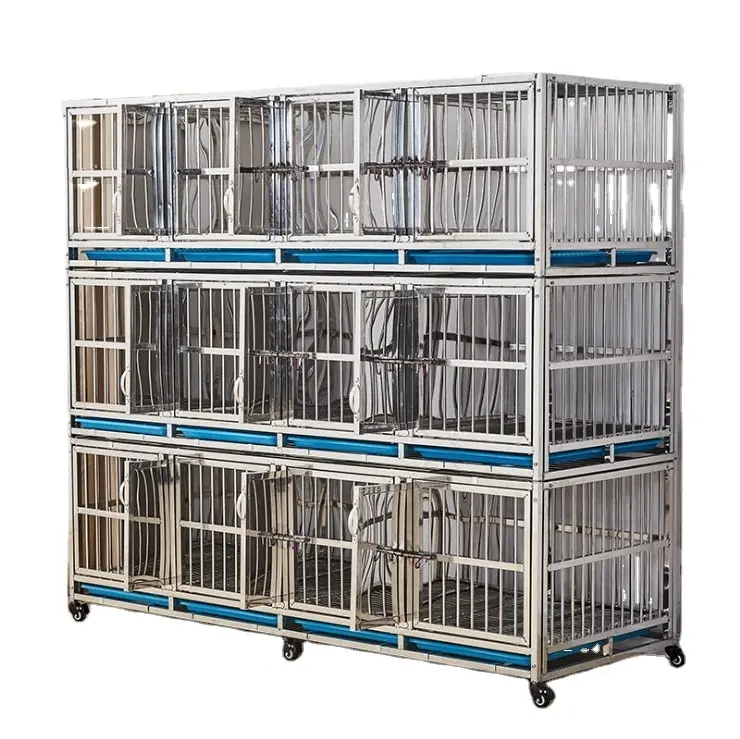 Cage d'élevage pour animaux de compagnie, 3 niveaux, en acier inoxydable, chenil pour chiens