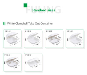 FULING 8X8'' <strong>3</strong>-Compartment White Biodegradable Clamshell to Go Containers Plastic Takeout Packaging Food Containers - Product Image 5