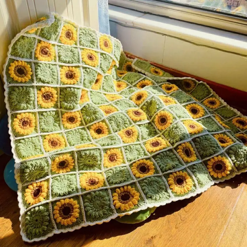 2024 Fabricante Personalizado Poliéster Acrílico Algodão Lã Cashmere handmade Granny Square King Crochet Knit Baby Blanket