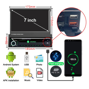 Android <strong>System</strong> 1+32g 1Din Retractable 7'' Universal Screen Car <strong>Radio</strong> GPS Navigation Carplay Android Auto Universal Head Unit - Product Image 3