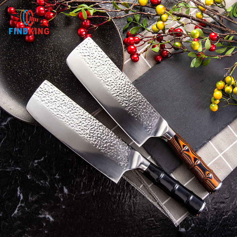 Wholesale Stainless Steel Kitchen Nakiri Knife Non-slip Pakka Wood Bamboo Joint Handle 2pcs Kitchen Knife Set