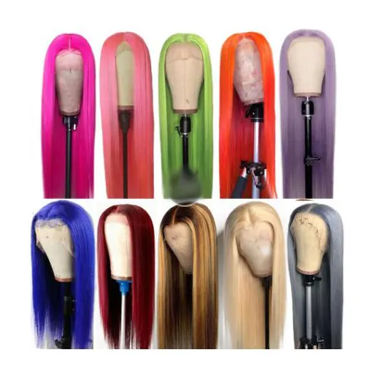 Pelucas de cabello humano con encaje Frontal, color burdeos, rosa, gris, azul, verde, morado, naranja, rojo, 613