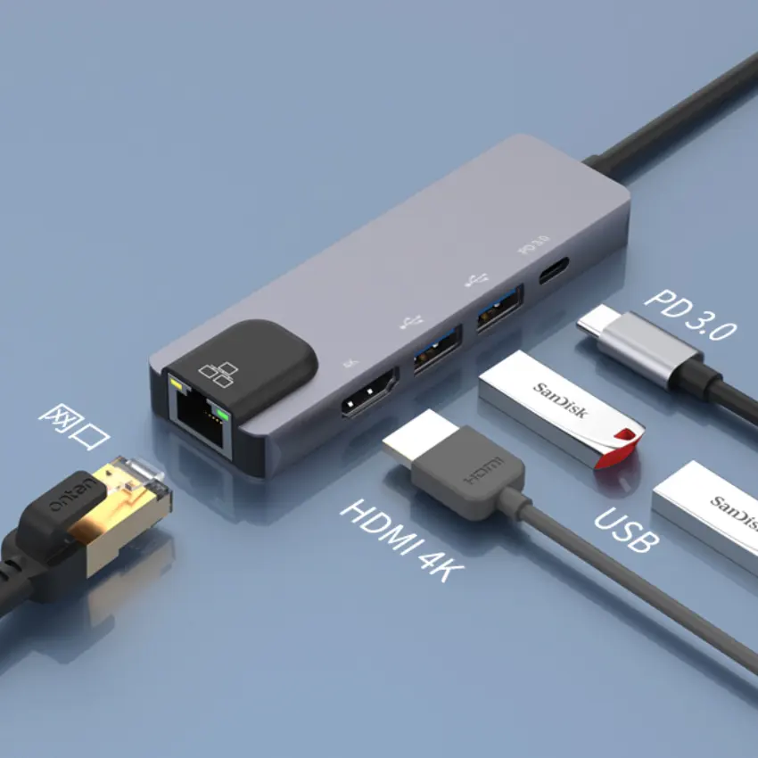 Hergestellt in China USB-C Typ C zu HDMI 4k HD TV Konverter Unterstützung HDMI PD 3.0 USB RJ45