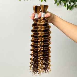 Wholesale Brazilian Virgin Hair Extensions Wet Wavy <strong>Bulk</strong> Human Hair for Braiding No Weft <strong>Deep</strong> Wave Boho Style High Grade Virgin - Product Image 2