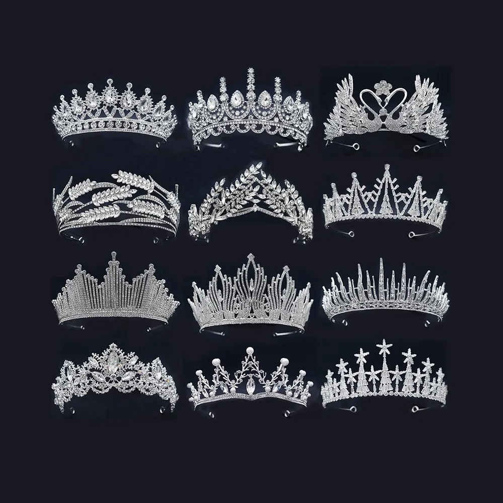 Wholesale Women Ladies Party Christmas Pageant Rhinestone Tiara Crown Luxury Silver Princess Metal Crowns