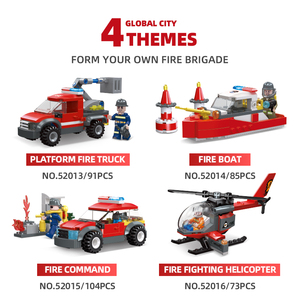JIESTAR Top Sell Small Cheap City Series Fire Rescue Command Vehicle Fire Boat Helicóptero Fire Engine Modelo Building Block Set