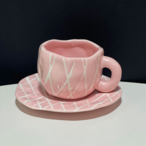 Chinese Underglaze Color Hand-painted Green pink Cloth Coffee <strong>Cup</strong> and Saucer Hand-pinched Irregular Ceramic <strong>Cup</strong> and Saucer Set - Product Image 5