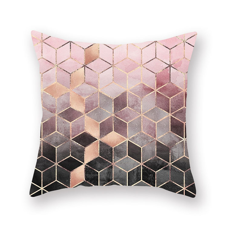 ins Nordic style rose gold pink peach skin velvet cushion cover geometric patchwork velvet cushion cover sofa seat cushion cover
