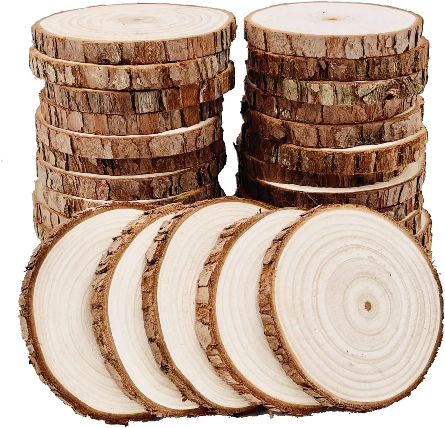 Fette di legno naturale non finite 30 pezzi 3.5-4 pollici kit legno artigianale cerchi ornamenti natalizi fai da te con corteccia per la decorazione di nozze