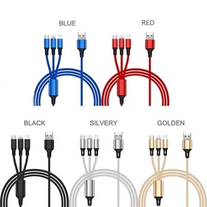 Ready to Ship 1.2m 3 in 1 Nylon <strong>USB</strong> Charging Cable Fast Charging Mobile Phone Cable for Mobile Phone Cables - Product Image 2