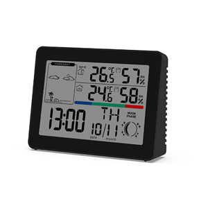 Reloj de estación meteorológica digital ABS con sensor para temperatura, humedad, reloj de escritorio controlado por radio, uso doméstico, compatible con OEM y ODM - Product Image 4