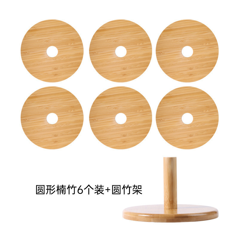 Lot de 6 poteaux ronds en bambou + support rond en bambou